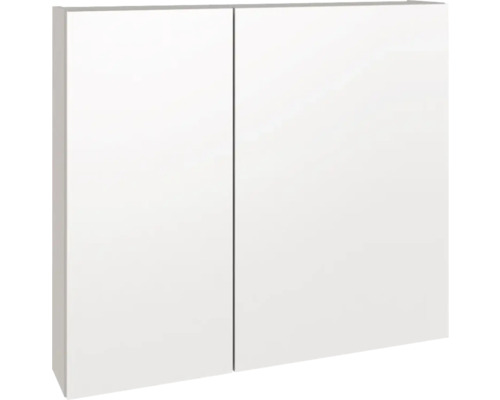 Weißer Spiegelschrank mit zwei Türen.