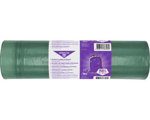 RAKKUUN Müllsäcke Garten 150 l grün 10 Stück Rolle Müllsäcke mit Zugband, 10 Stück, 150 Liter