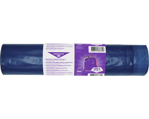RAKKUUN Müllsäcke Zugband 120 l blau 10 Stück Rolle Müllsäcke mit Zugband, 10 Stück, 120 Liter Fassungsvermögen