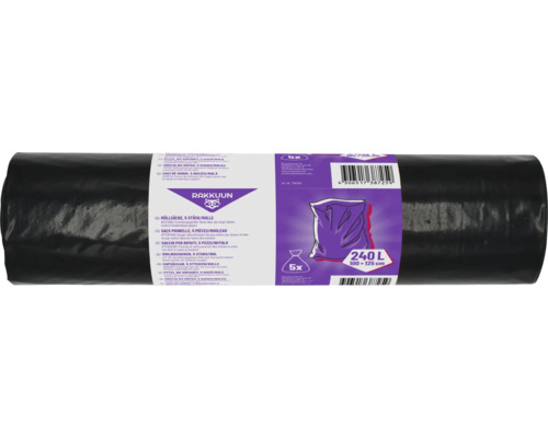 RAKKUUN Müllsäcke 240 l schwarz 5 Stück Rolle Müllsäcke, 5 Stück, 240 Liter