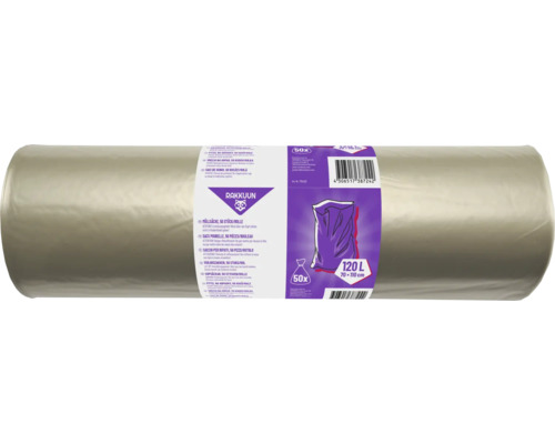 RAKKUUN Müllsäcke 120 l transparent 50 Stück Rolle Müllsäcke, 50 Stück, 120 Liter, circa 70 x 110 Zentimeter