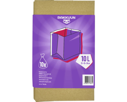 Bio Bag Kompostbeutel 10 L 10 Stk. braun Rakkuun Müllbeutel, 10 Stück, 10 Liter, Größe 21x15x36 Zentimeter