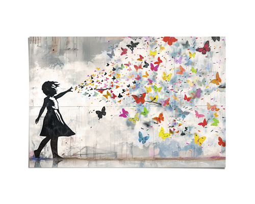 Maxiposter BAalloon Girl 61x91,5 cm Dekoratives Wandbild mit Mädchensilhouette und bunten Schmetterlingen