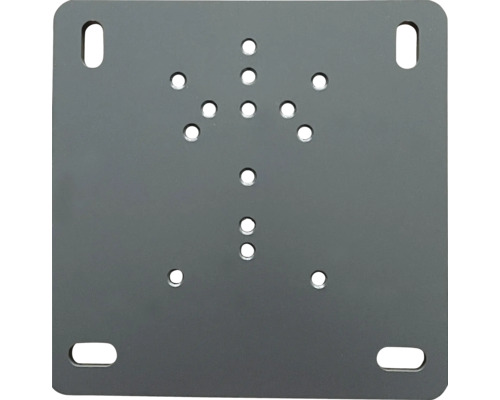 SOLUNA Universal Montageplatte 250x250 mm RAL 8022 schwarzbraun für SOLUNA Markisen Comfort, Concept, Exclusiv ,Exquisit, Proof, Trend Graue Montageplatte mit mehreren Bohrlöchern