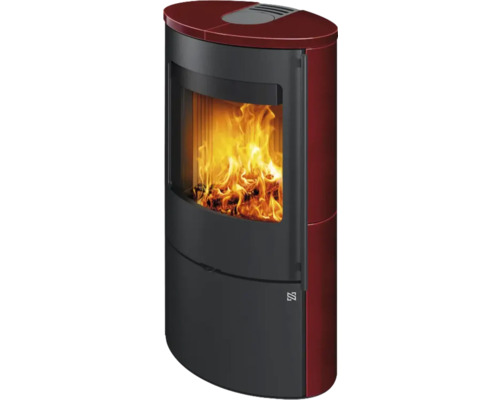 Kaminofen Nordenger Folldal Keramik bordeauxrot 6,3 kW mit Holzfach Kaminofen mit Holzfeuer
