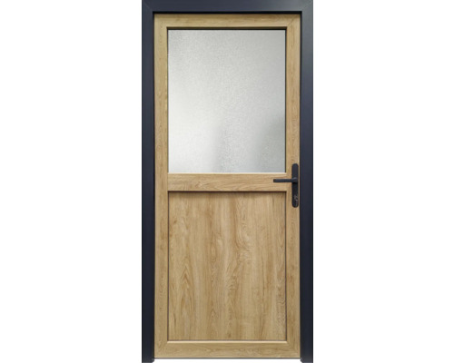 Holztür mit Glaseinsatz und Griff