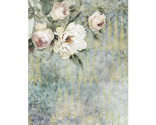 Tapete mit floralem Rosenmuster und geometrischen Formen