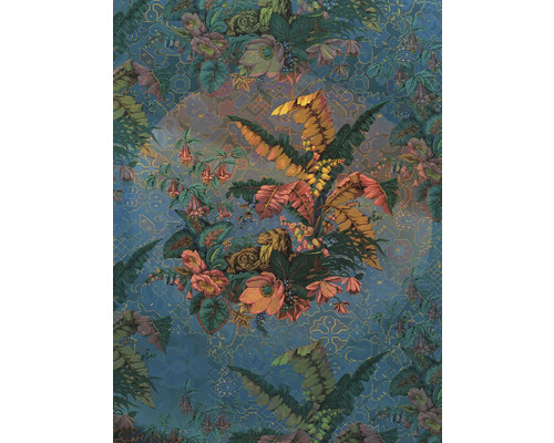 Tapete mit Pflanzen, Löwen und geometrischen Formen