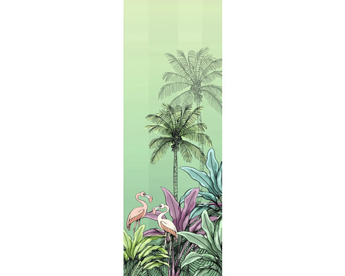 Fototapete Vlies DX2-018 Disney Edition 4 Jungle Flamingo 2-tlg. 100 x 280 cm Illustration mit Palmen, tropischen Pflanzen und Flamingos