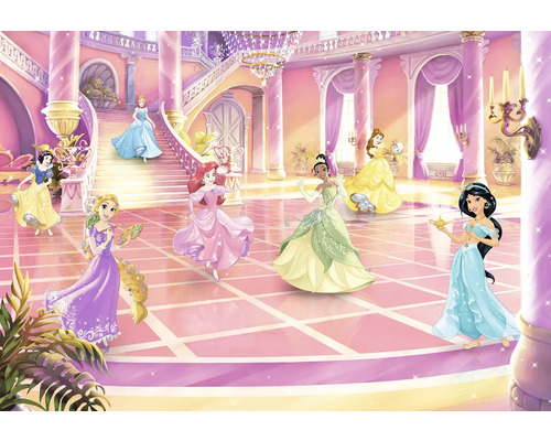 Fototapete Papier 8-4107 Disney Edition 4 Princess Glitzerparty 8-tlg. 368 x 254 cm Illustration mit mehreren Disney Prinzessinnen in einem Ballsaal