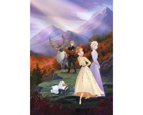 Fototapete Papier 4-4105 Disney Edition 4 Frozen spring is coming 4-tlg. 184 x 254 cm Illustration der Charaktere aus Die Eiskönigin in einer Waldlandschaft