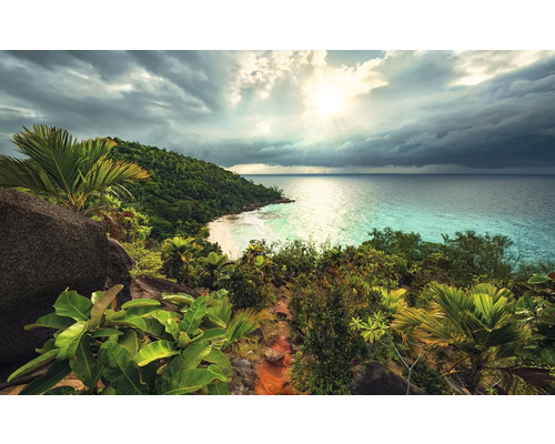 Tropische Landschaft mit Meerblick, Strand und Vegetation