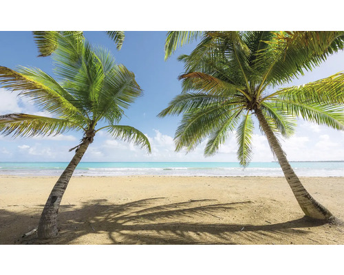 Tropischer Strand mit Palmen und blauem Himmel