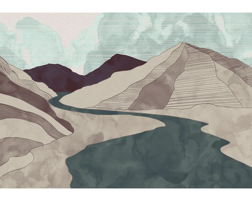 Illustration einer Berglandschaft mit einem Fluss
