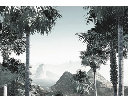 Tapete mit Palmen und Berglandschaft