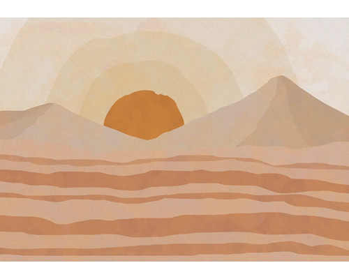 Illustration einer Wüstenlandschaft mit Sonne und Bergen
