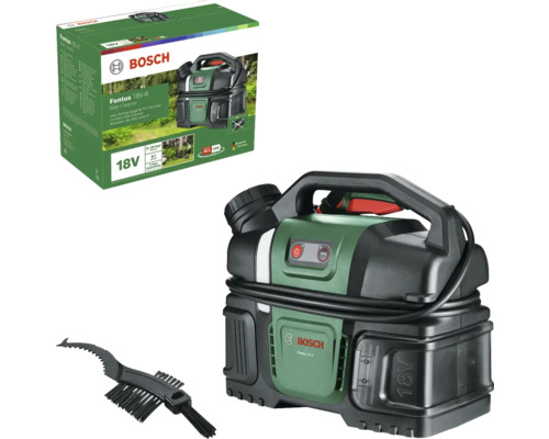 Bosch Fontus 18V-6 Akku-Fahrradreiniger mit Bürste und Produktverpackung