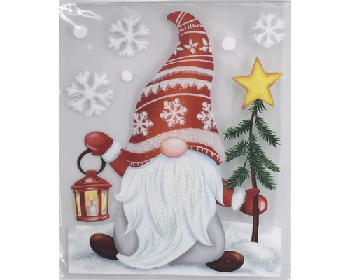 Weihnachtsdekoration Fensterfolie mit Zwerg, Laterne, Weihnachtsbaum und Schneeflocken
