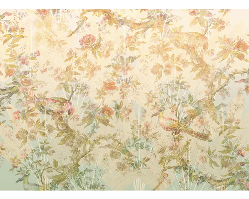 Tapete mit Blumenmuster und Vogelmotiven