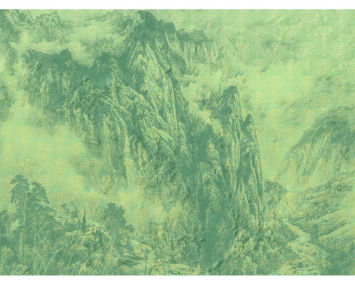 Tapete mit Berglandschaft und abstraktem Muster
