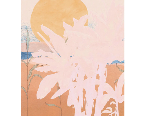 Illustration einer Küstenlandschaft mit Sonne und Vegetation