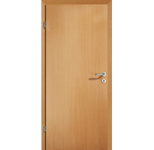 Zimmertür in Holzoptik mit Türdrücker, Schlüsselloch und Scharnieren, Anschlag links.