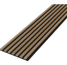 Akustikpaneel mit Holzlamellen auf schwarzem Hintergrund