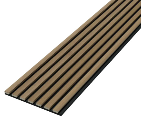 Akustikpaneel mit Holzlamellen auf schwarzem Hintergrund