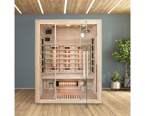 Infrarotsauna mit Glasfront und Holzverkleidung