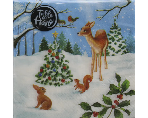 W.SERV.BEDR.EXKL MOTIV 572 Servietten mit Winterwaldmotiv, inklusive Reh, Eichhörnchen, Hase und geschmücktem Weihnachtsbaum