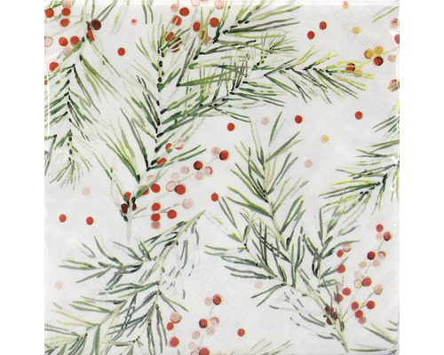W.SERVIETTE GRUEN HOLLY Serviette mit Tannenzweigen und Beerenmuster