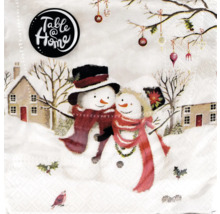 Serviette mit Schneemannmotiv und Table at Home Logo