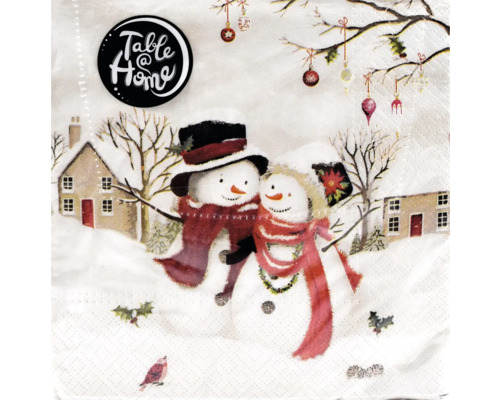 Serviette mit Schneemannmotiv und Table at Home Logo