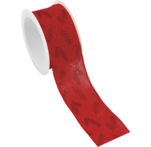 Dekoband, rotes Band mit Tannenzweig-Muster auf einer Rolle