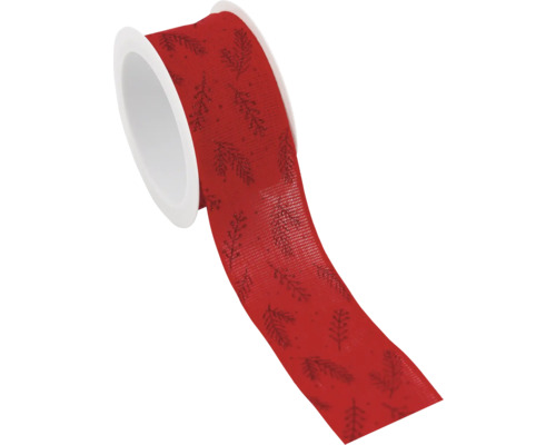 BAUMWOLLBAND SAISON ROT M.DKLROT GLITZER Dekoband, rotes Band mit Tannenzweig-Muster auf einer Rolle
