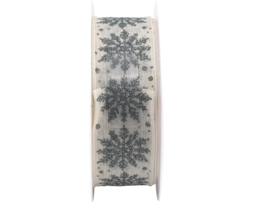 ZIERBAND 25MM NATURWEISS MINT Dekoratives Band mit Schneeflockenmuster auf einer Spule