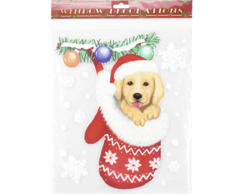 W.FENSTERBILD HUND Fensterdekoration mit Weihnachtsmotiv: Hund in Weihnachtssocke