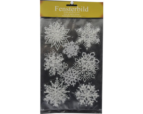 FENSTERBILD SCHNEEKRISTALL Fensterbild mit statisch haftenden Schneeflocken