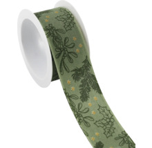 Dekoratives Geschenkband mit Pflanzenmotiven auf einer Spule