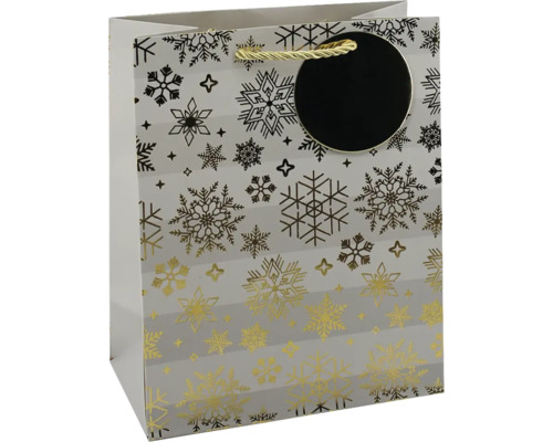 W.TT.MITTEL STERNE GOLD Geschenktasche mit Schneeflockenmuster und Tragegriffen