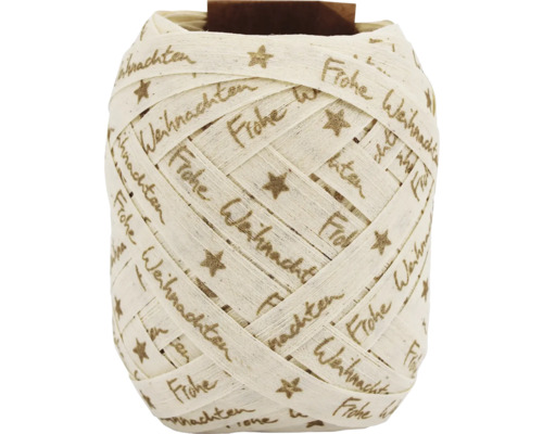 Geschenkbandrolle mit der Aufschrift 'Frohe Weihnachten' und Sternen