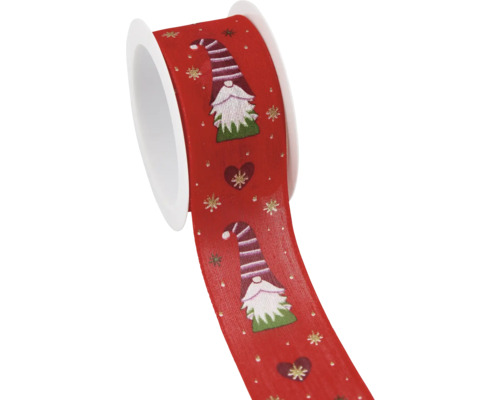 ZIERBAND SAISON ROT M. WICHTELN GRÜN Dekoband mit Weihnachtsmotiven auf Rolle