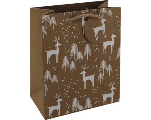 W.TT.MITTEL PP RENTIERE IM WALD Geschenktüte aus Papier mit Hirsch- und Tannenbaum Muster