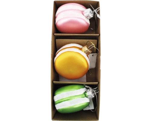 Weihnachtskugeln mit Streifen in einer Box