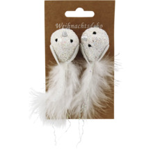 Zwei glitzernde Vogel Weihnachtsbaumhänger mit Federn
