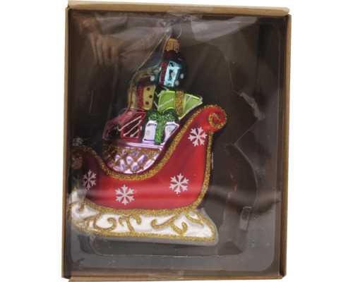 Weihnachtsbaumschmuck Schlitten mit Geschenken in Verpackung