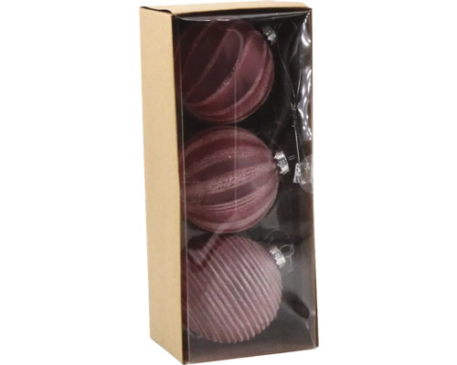 Verpackung mit drei Christbaumkugeln mit gerippter Oberfläche