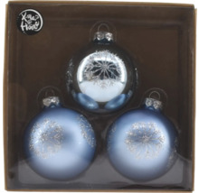 Verpackung mit drei Weihnachtskugeln mit Schneeflockenmuster