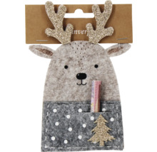 Dekorativer Geschenkesack in Form eines Rentiers mit Tasche und glitzernden Akzenten