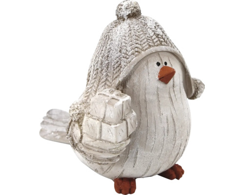 DEKO PINGUIN POLYRESIN MIT MÜTZE 11 CM Dekorative Vogel-Figur mit Mütze und Geschenk in der Hand